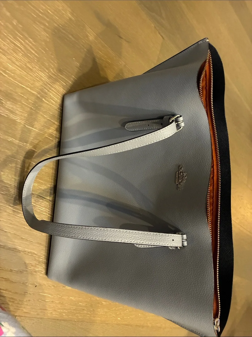 Coach Pebbled Leather Tote in Light Gray